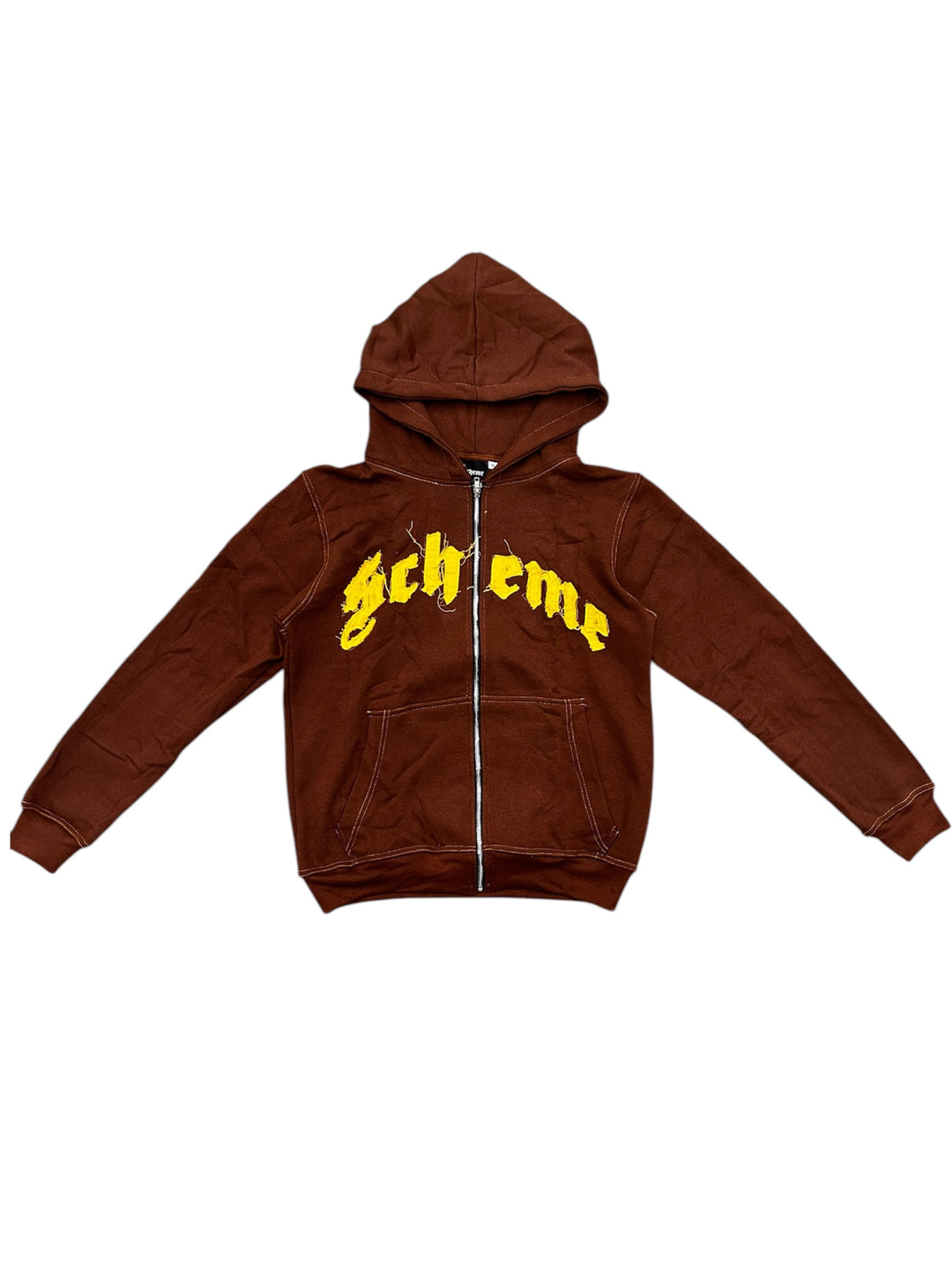 "Scheme" Distressed Zip Up Hoodie - Brown