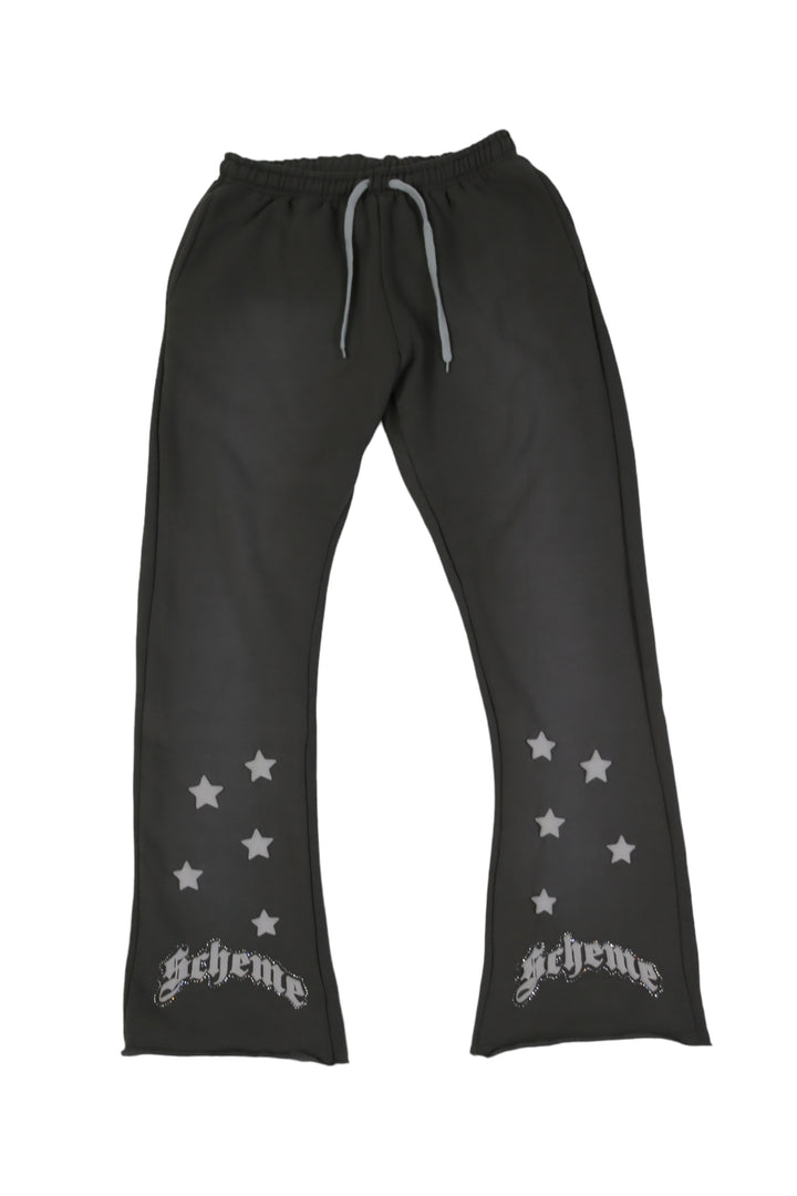 "Scheme" Rhinestone Star Puff - Charcoal Gray Flare Sweats - Scheme Wear