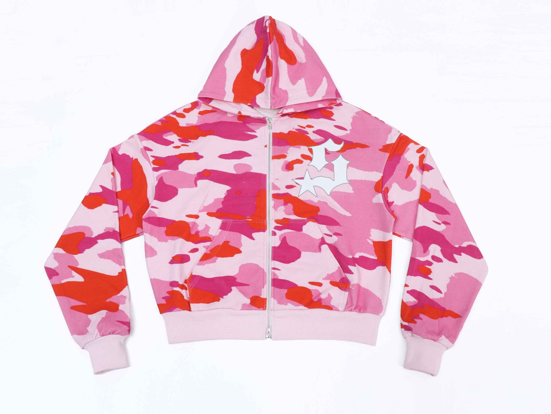 Varsity Patch Zip Up - Pink Camo