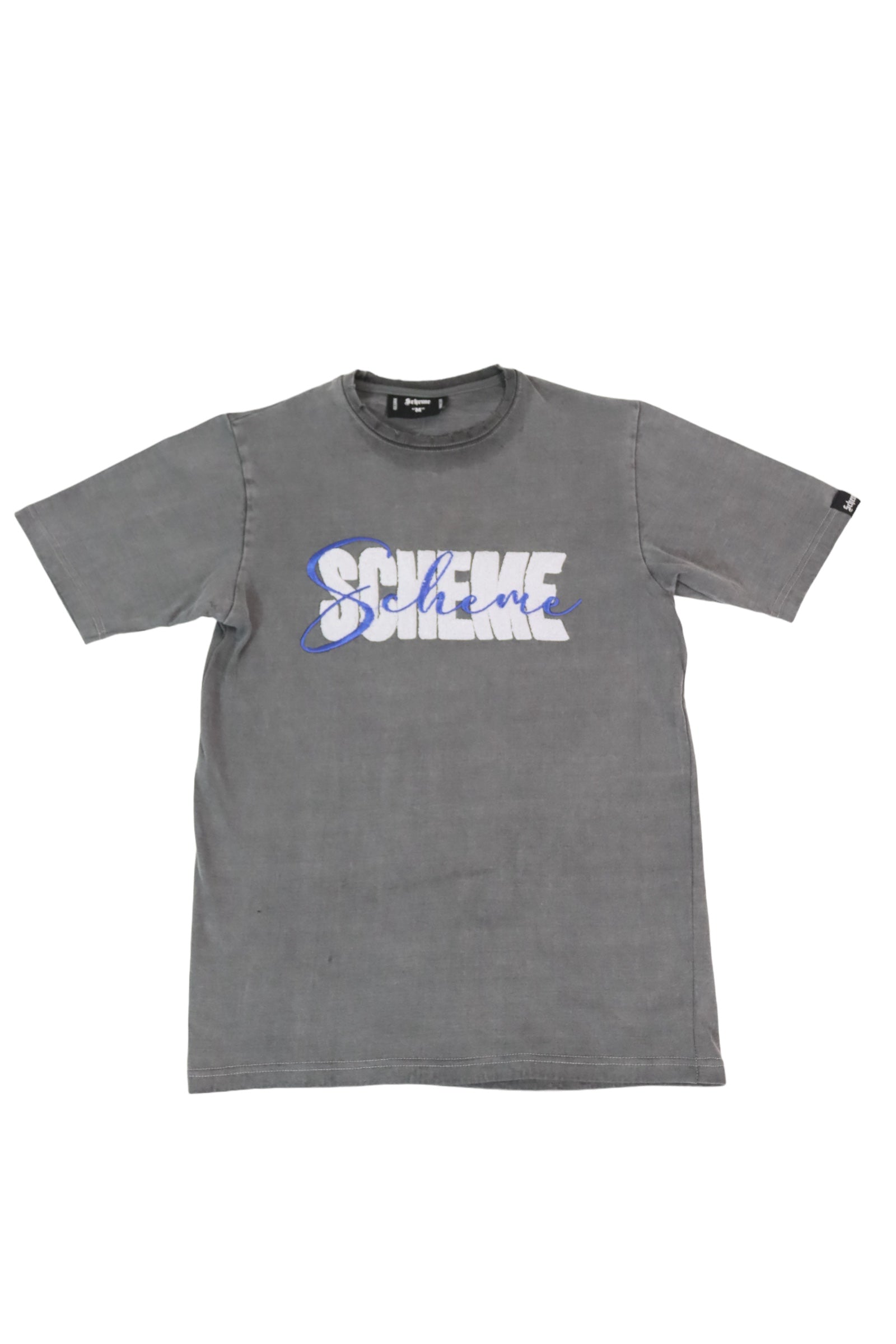 "Scheme" Distressed Chenille Tee - Washed Gray
