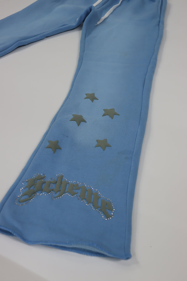 "Scheme" Rhinestone Star Puff - Carolina Blue Flare Sweats - Scheme Wear