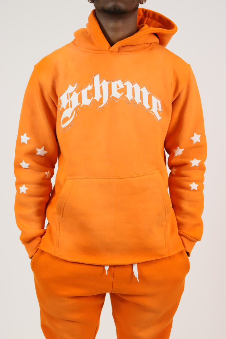 Rhinestone Star Puff Hoodie - Washed Orange