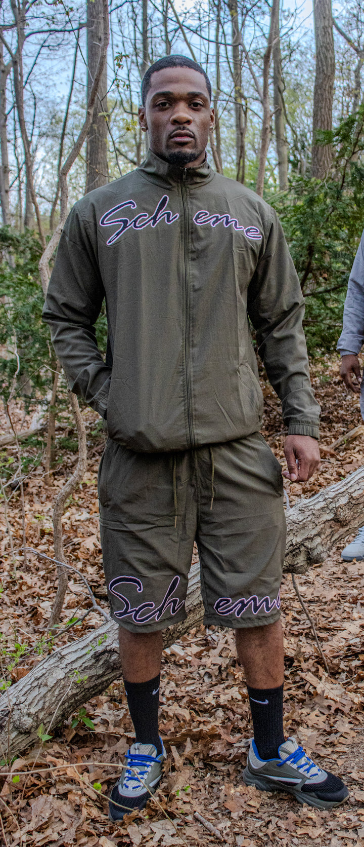 Script Nylon Short Set - Olive Green