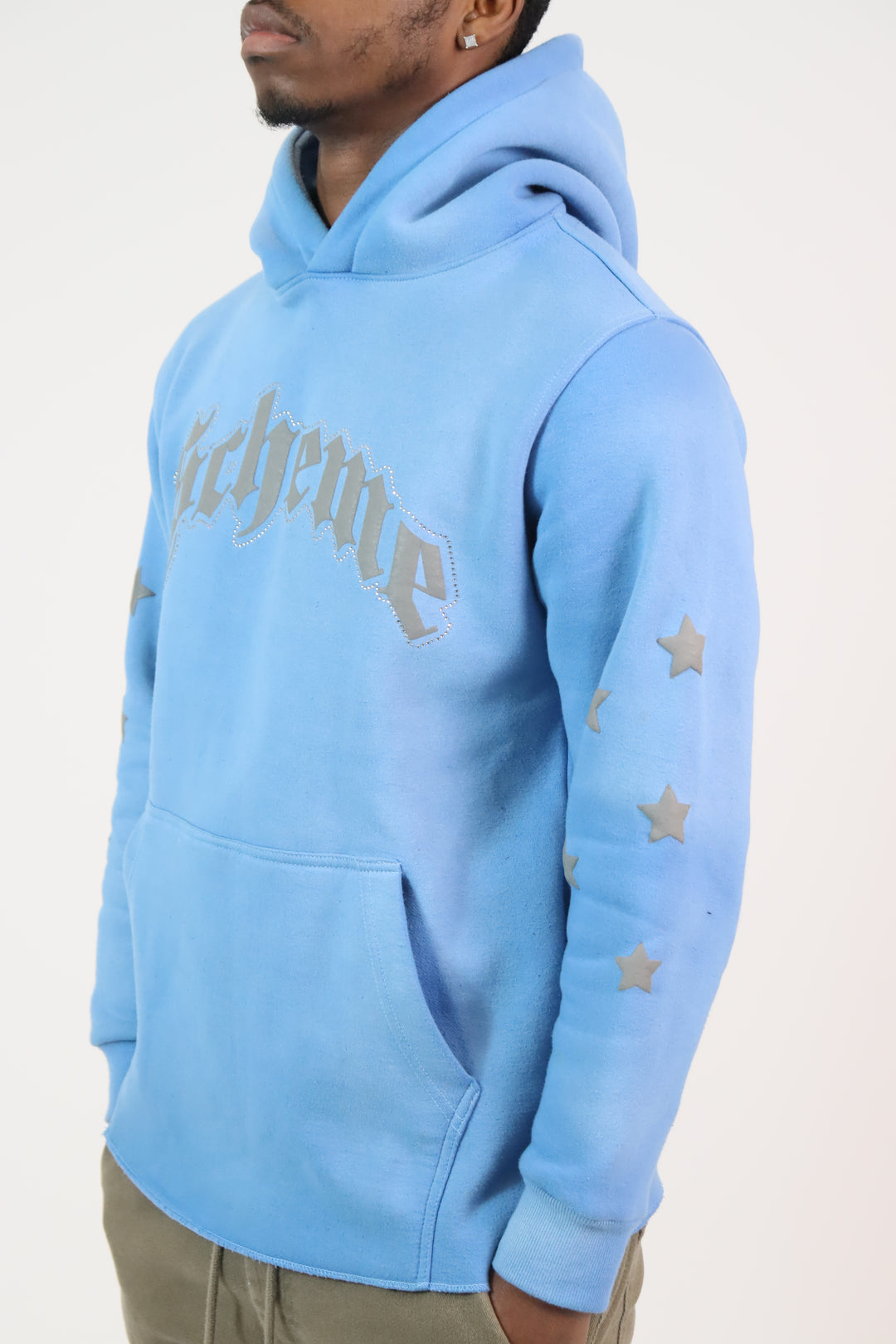 Rhinestone Star Puff Hoodie - Carolina Blue