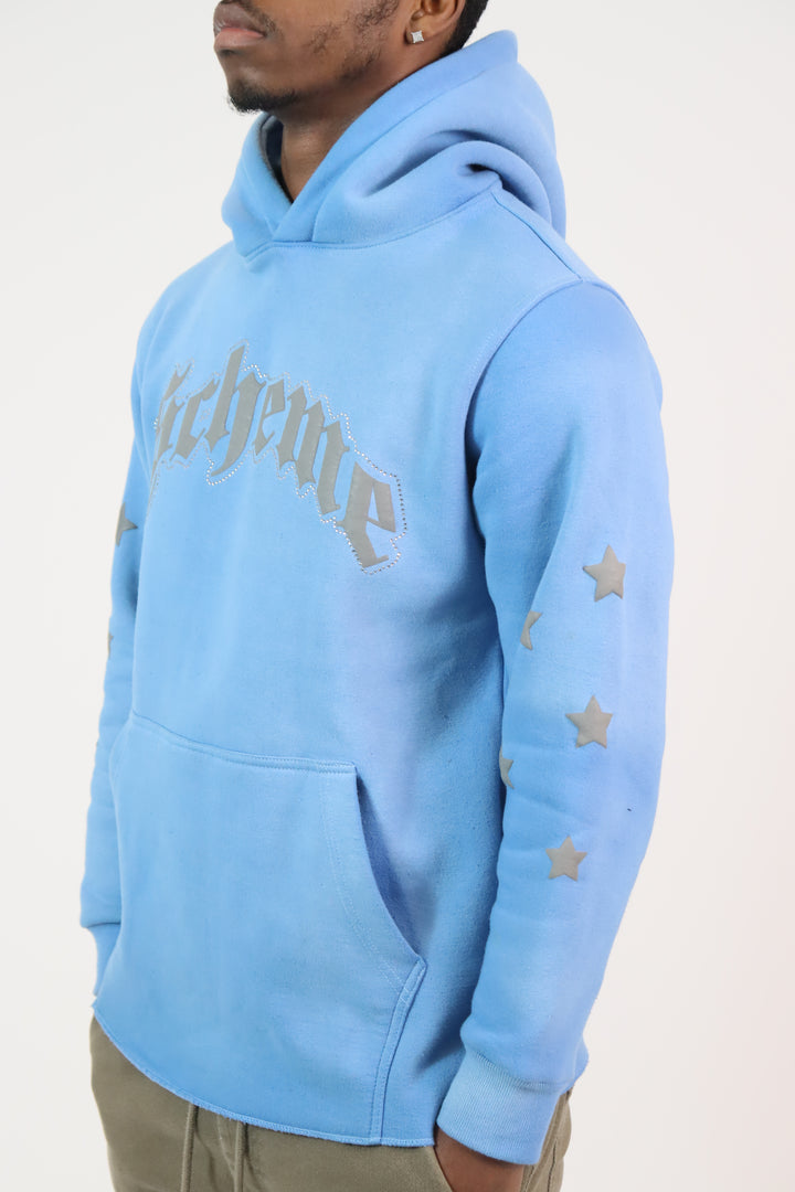 Rhinestone Star Puff Hoodie - Carolina Blue