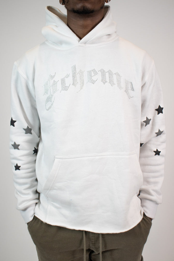 Rhinestone Star Puff Hoodie - White