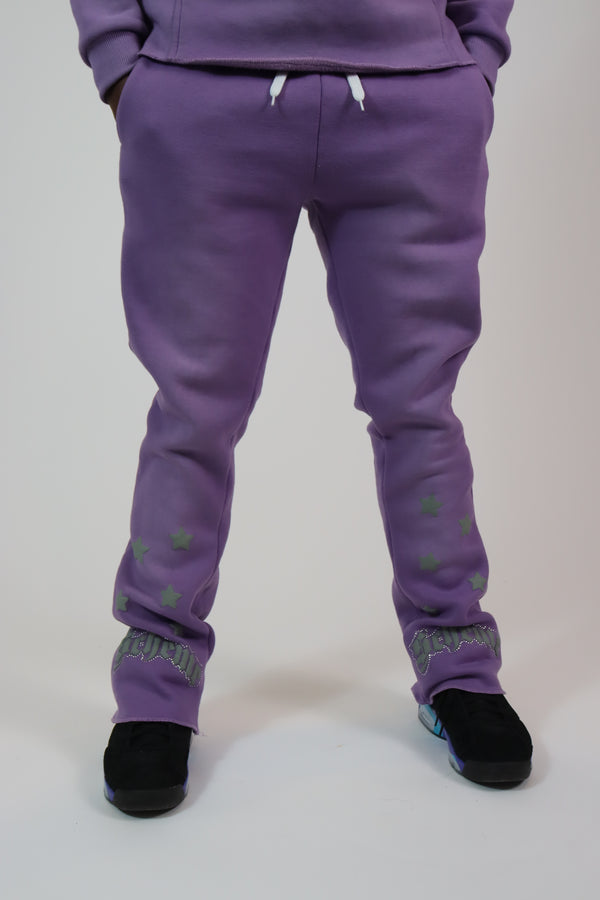 Pantalones de chándal acampanados con estrella de estrás y efecto hinchado - Morado lavado