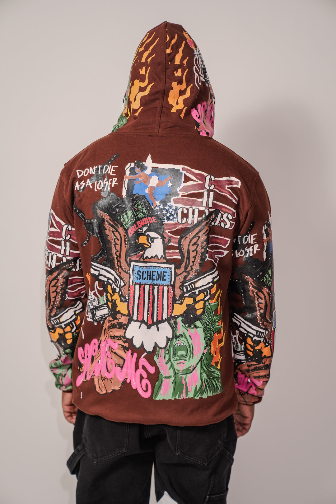 Rhinestone Liberty Hoodie - Brown