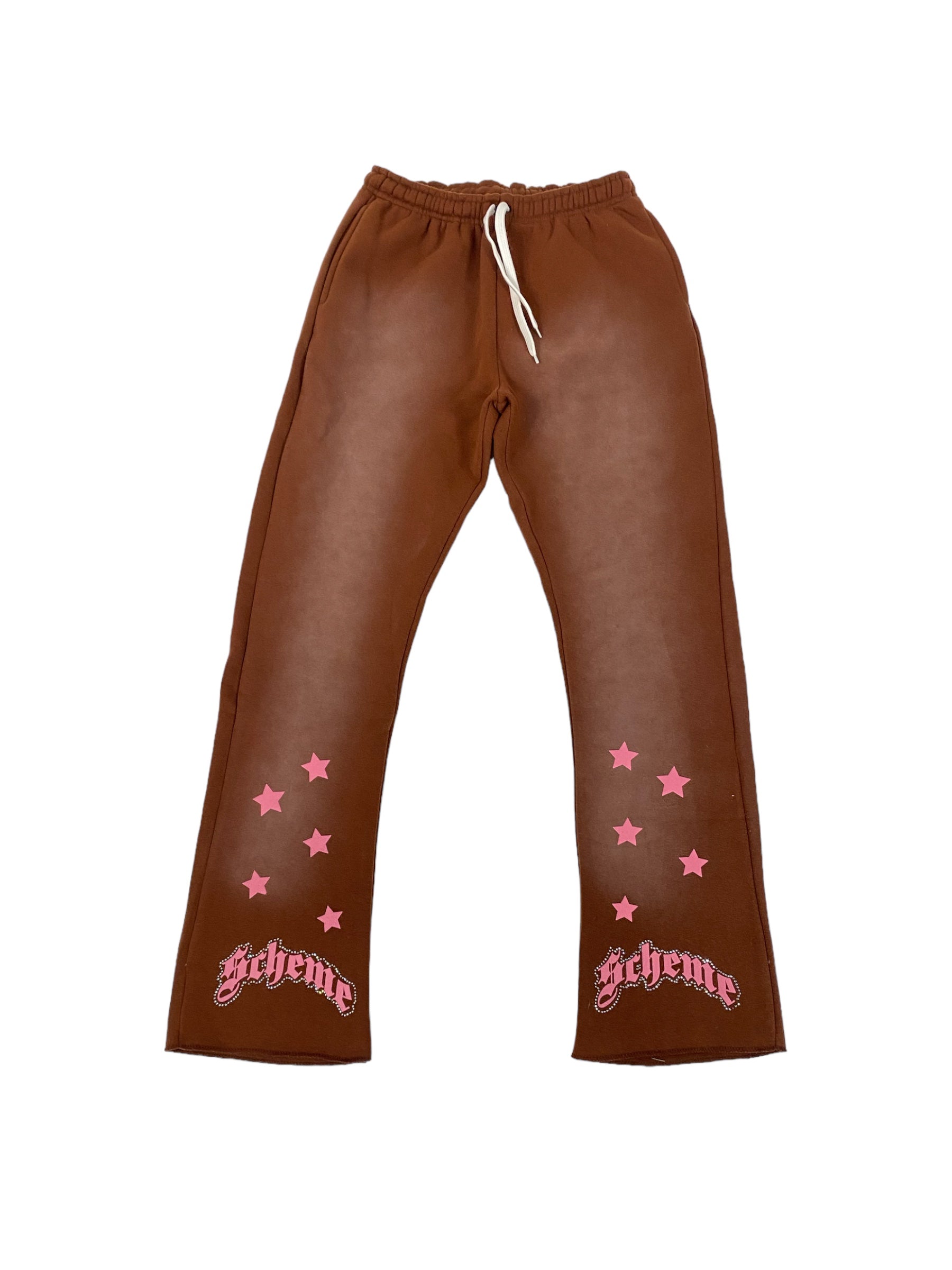 "Scheme" Rhinestone Star Puff - Washed Brown Flare Sweats - Scheme Wear