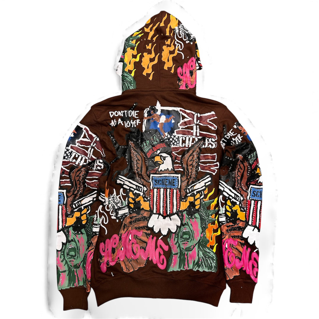 Rhinestone Liberty Hoodie - Brown