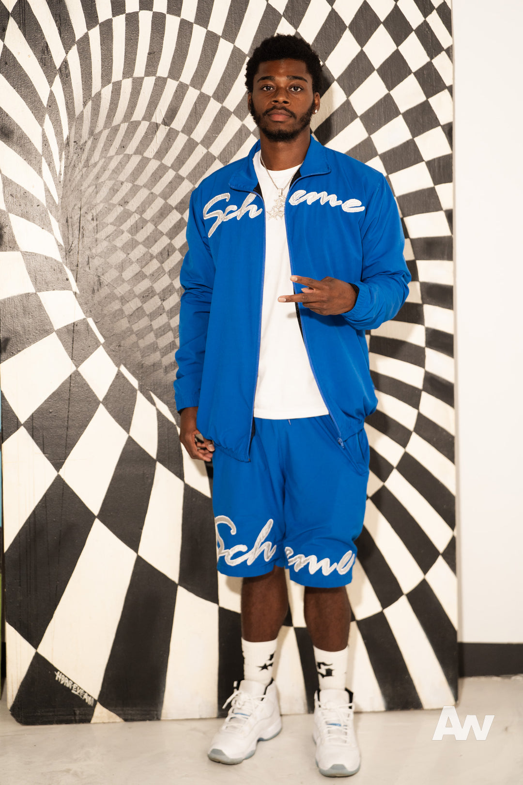 Script Nylon Short Set - Blue