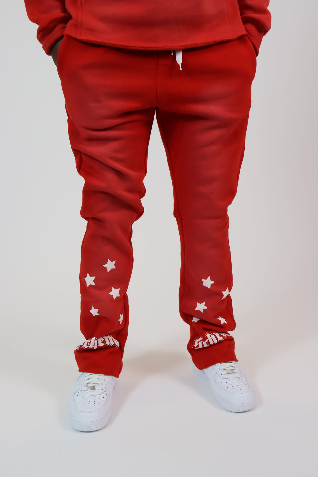 Rhinestone Star Puff Flare Sweats - Washed Red