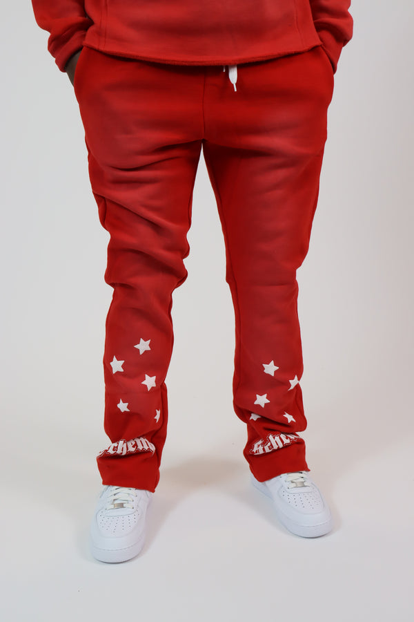 Pantalón de chándal acampanado con estrella de diamantes de imitación - Rojo lavado