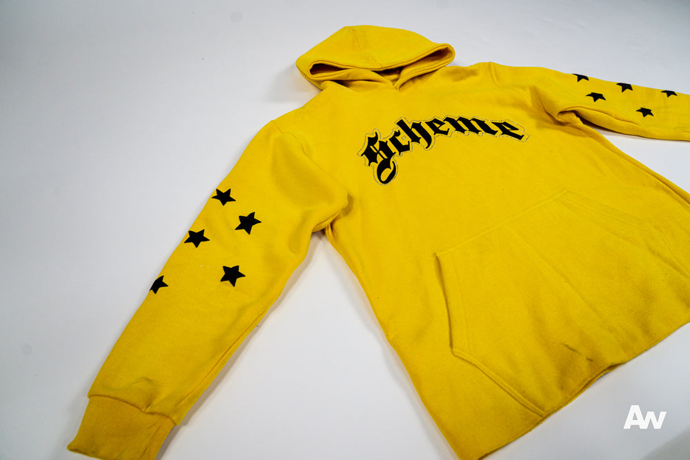 "Scheme" Rhinestone Star Puff - Washed Yellow Hoodie - Scheme Wear