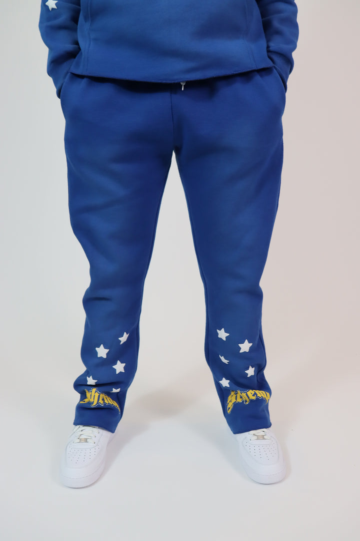 Rhinestone Star Puff Flare Sweats - Washed Blue