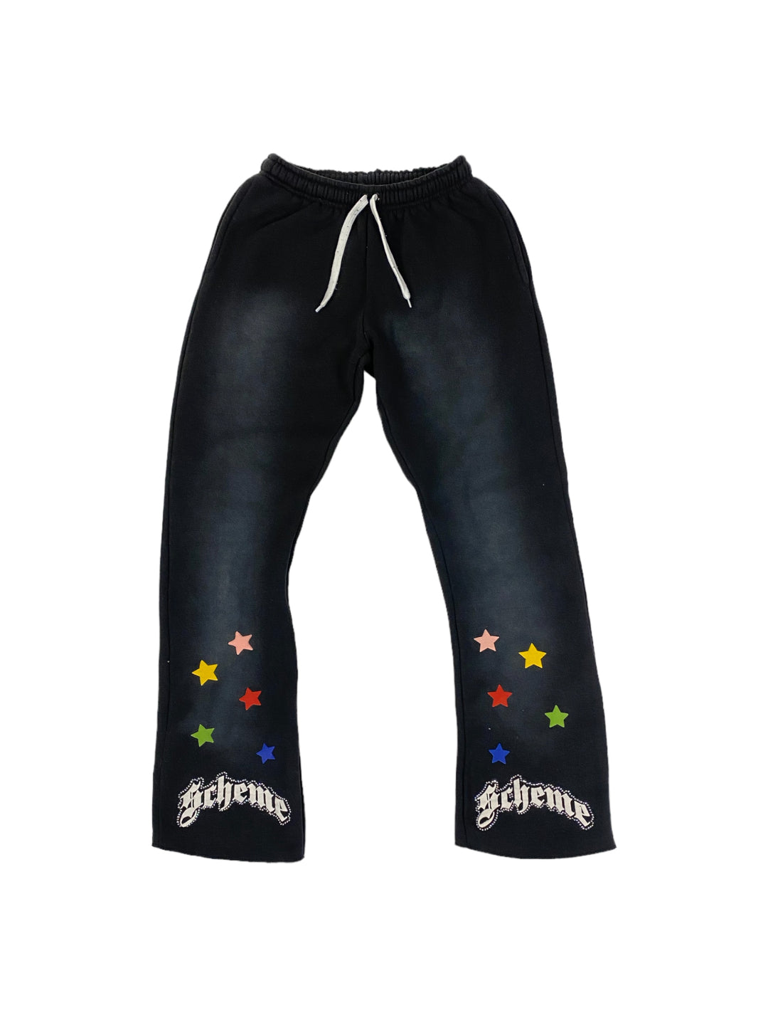 "Scheme" Rhinestone Star Puff - Washed Black Flare Sweats - Scheme Wear