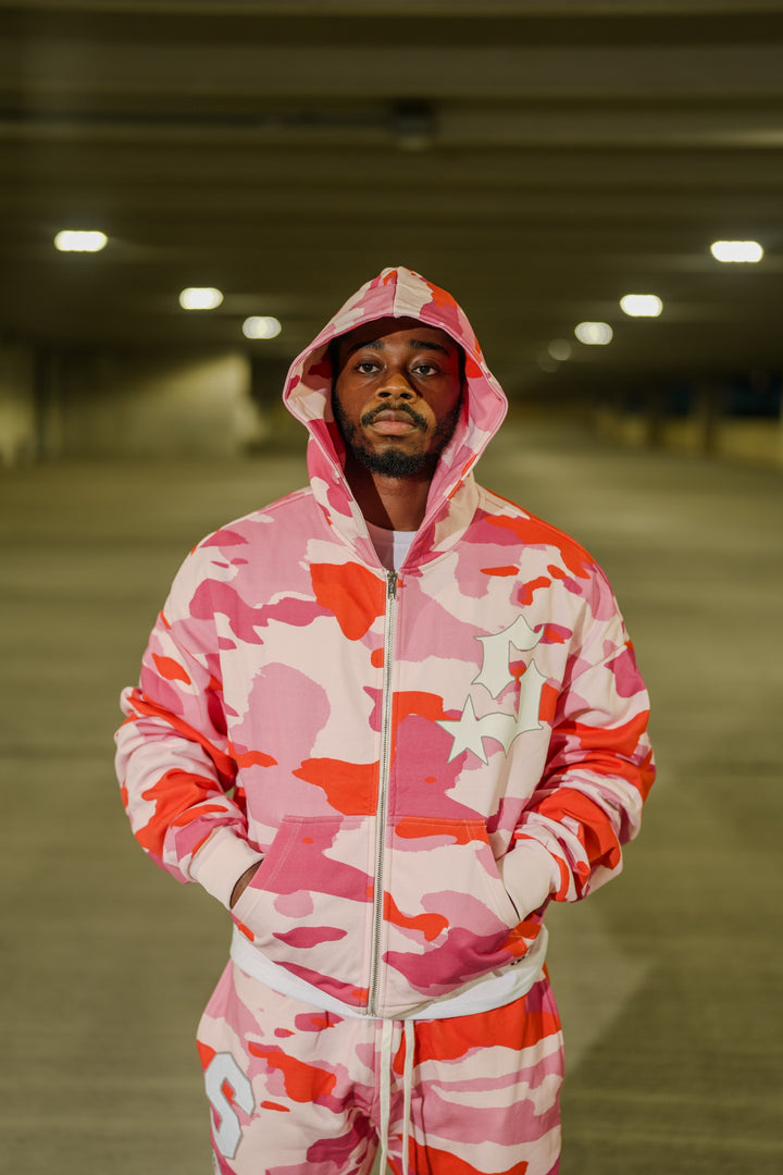 Varsity Patch Zip Up - Pink Camo