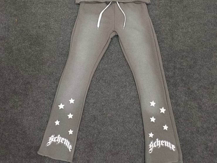 "Scheme" Rhinestone Star Puff - Charcoal Gray Flare Sweats - Scheme Wear