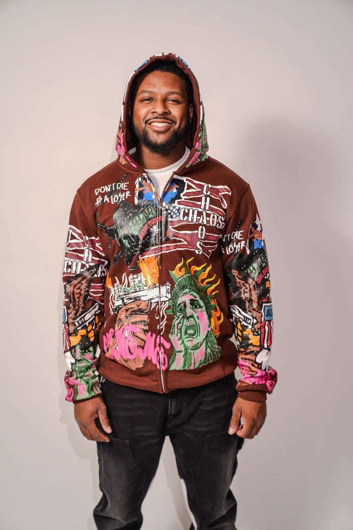 Rhinestone Liberty Hoodie - Brown