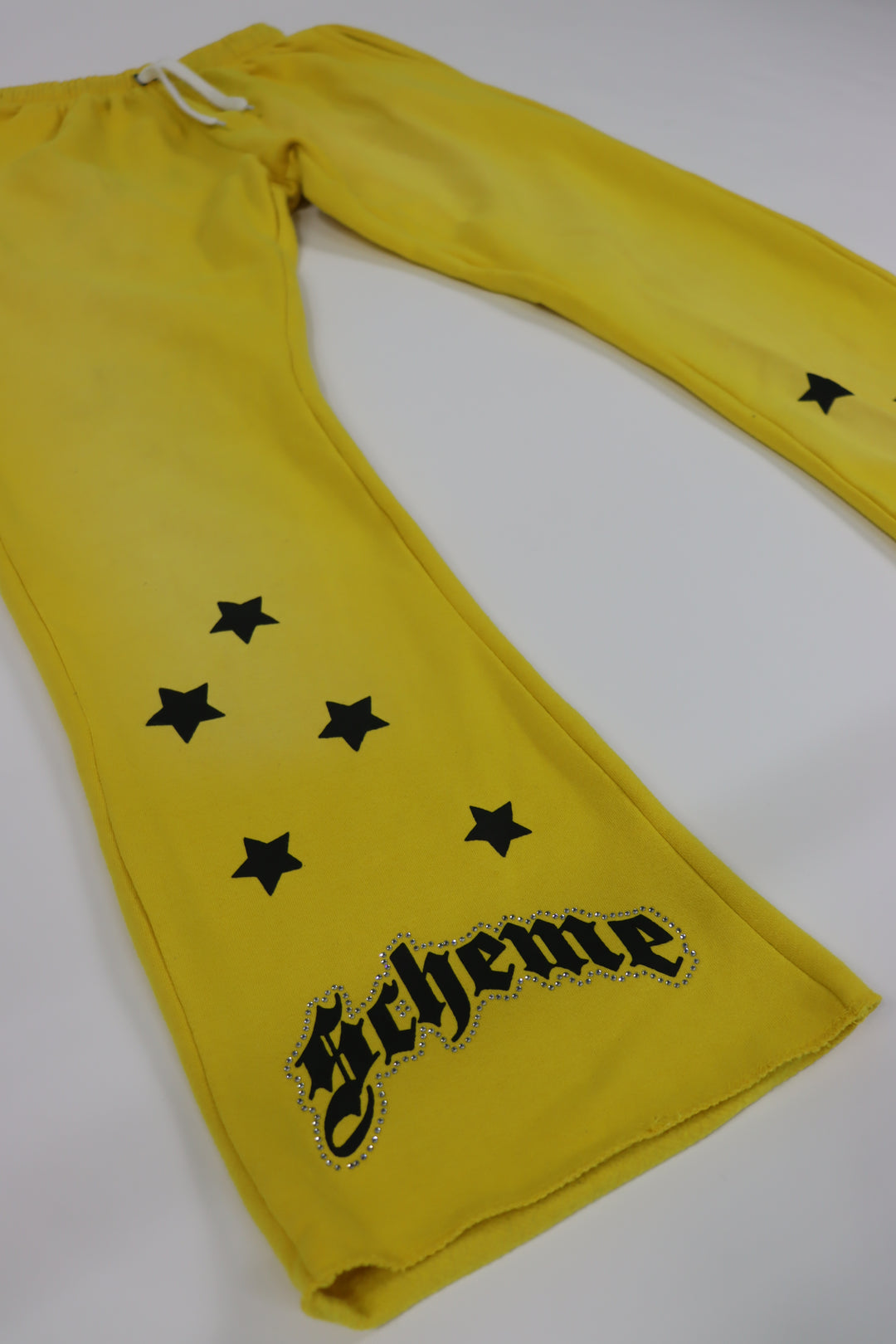 "Scheme" Rhinestone Star Puff - Washed Yellow Flare Sweats - Scheme Wear