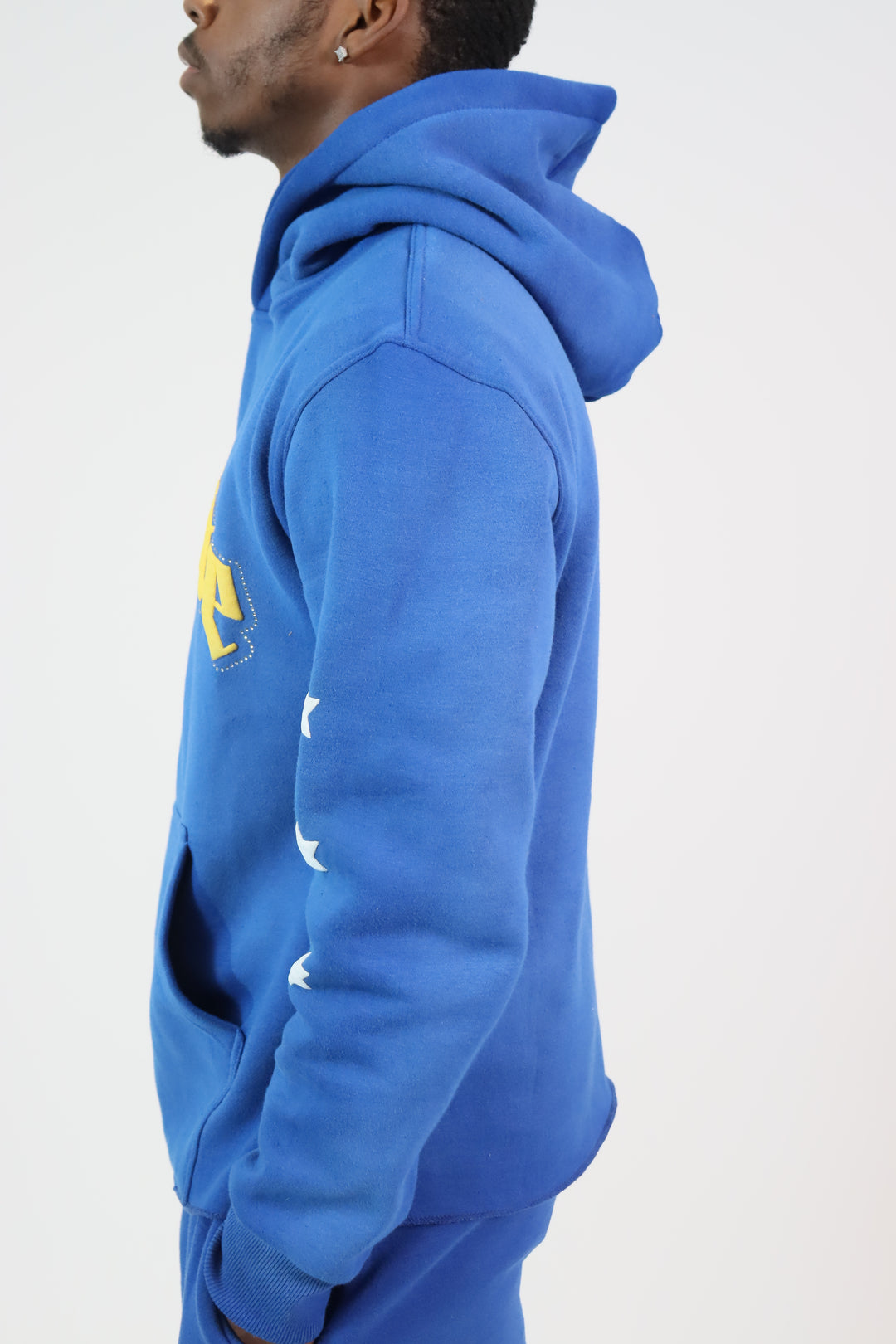 Rhinestone Star Puff Hoodie - Washed Blue