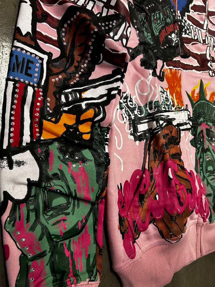 Rhinestone Liberty Hoodie - Pink