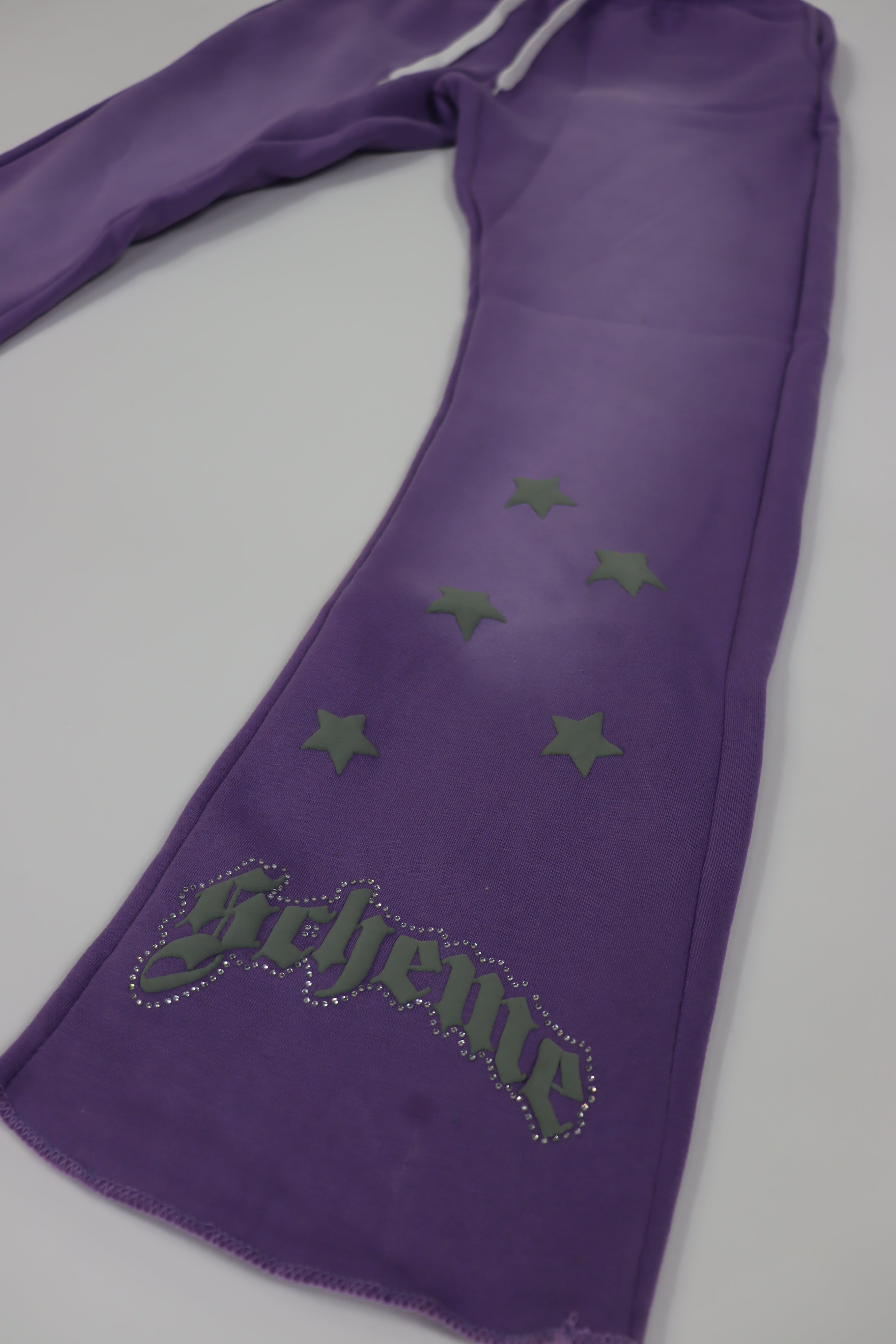 "Scheme" Rhinestone Star Puff - Washed Purple Flare Sweats - Scheme Wear