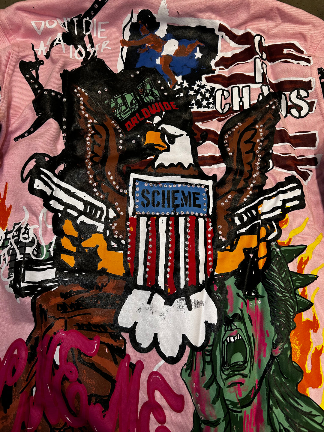 Rhinestone Liberty Hoodie - Pink