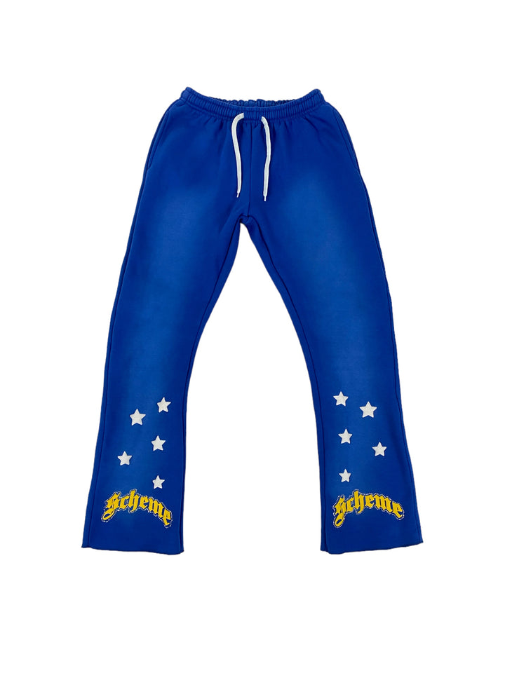 "Scheme" Rhinestone Star Puff - Washed Blue Flare Sweats - Scheme Wear