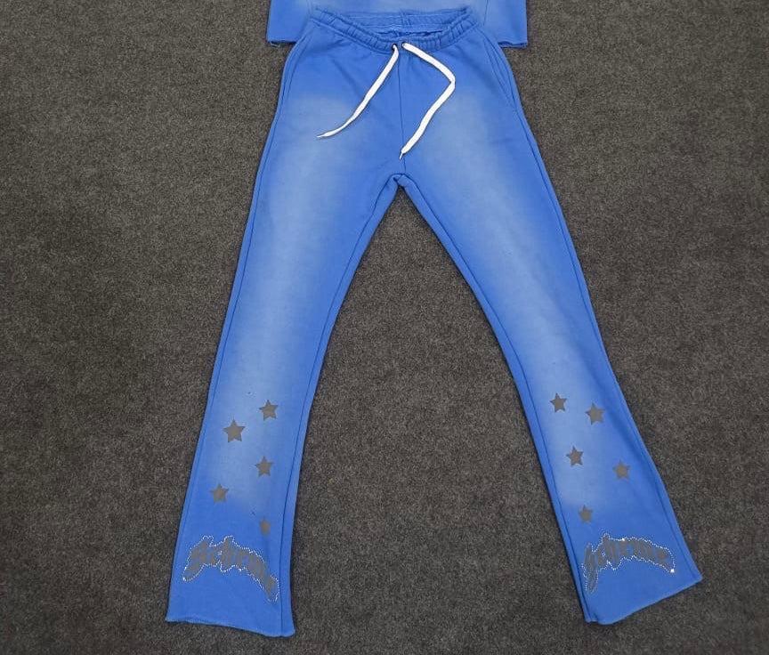 "Scheme" Rhinestone Star Puff - Carolina Blue Flare Sweats - Scheme Wear