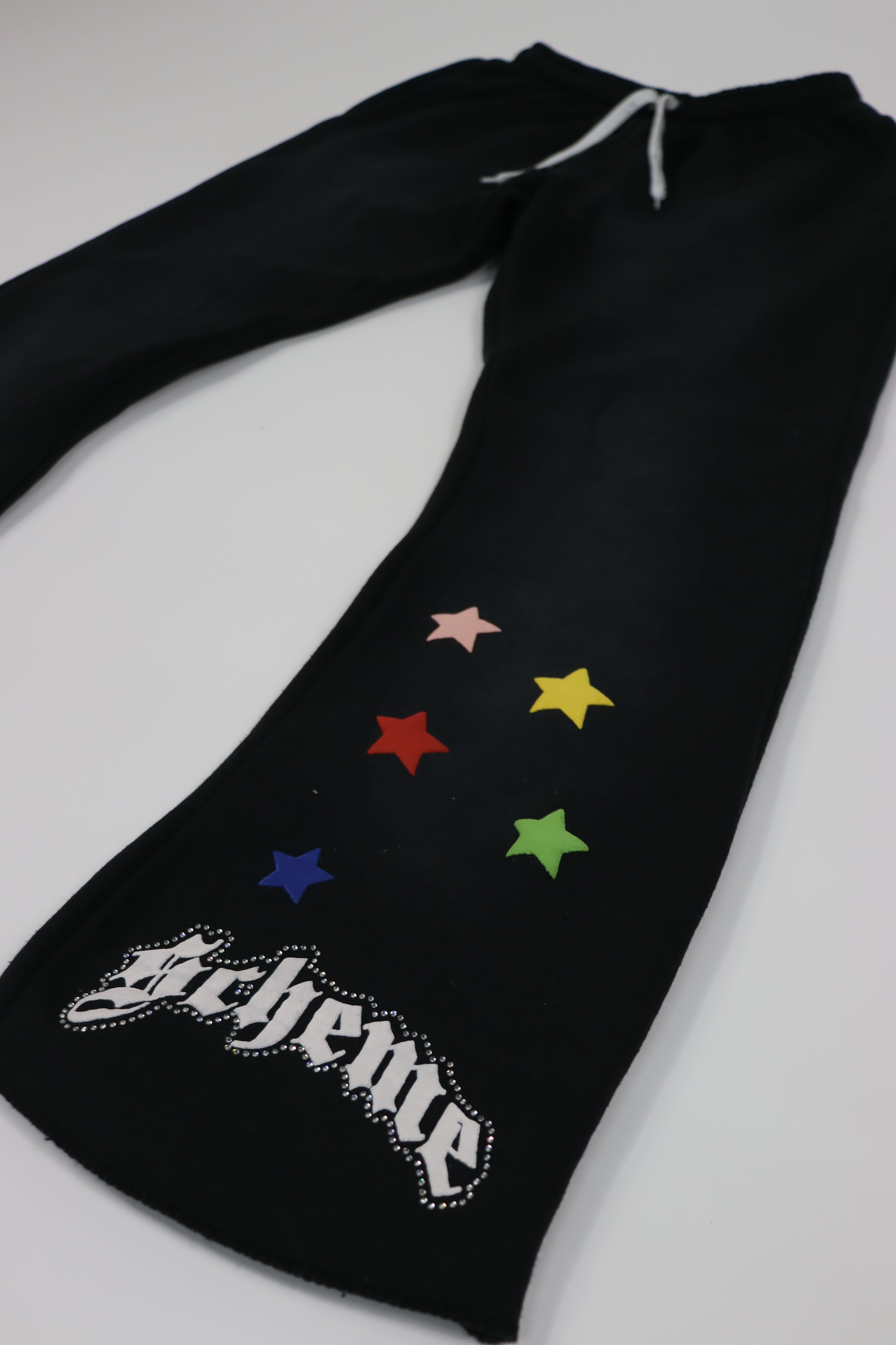 "Scheme" Rhinestone Star Puff - Washed Black Flare Sweats - Scheme Wear