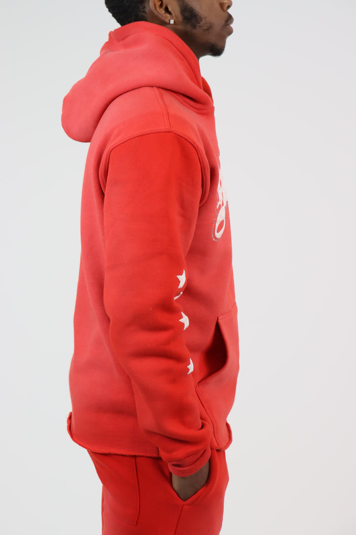 Rhinestone Star Puff Hoodie - Washed Red