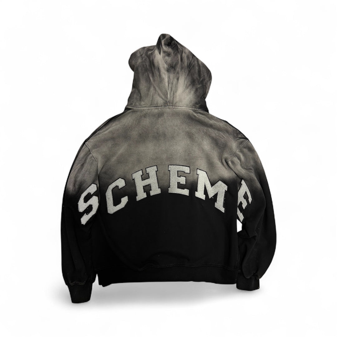 Varsity Patch Zip Up Hoodie  - Black