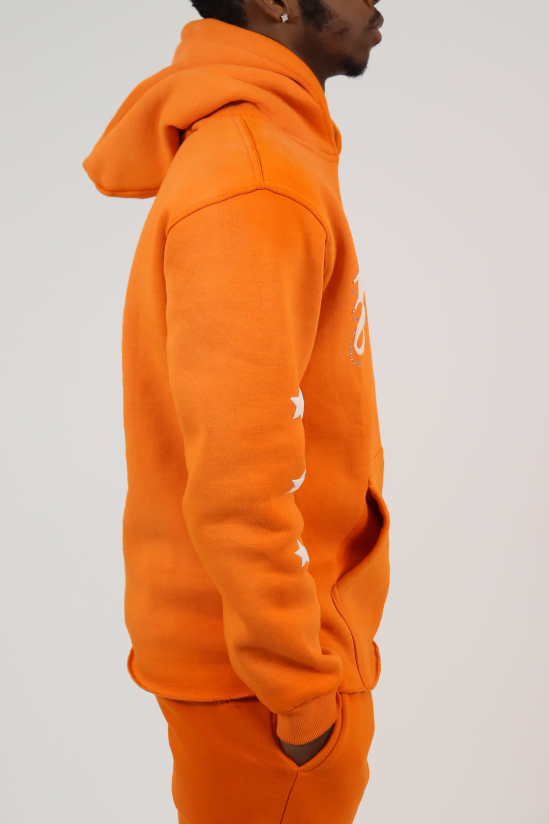 Rhinestone Star Puff Hoodie - Washed Orange