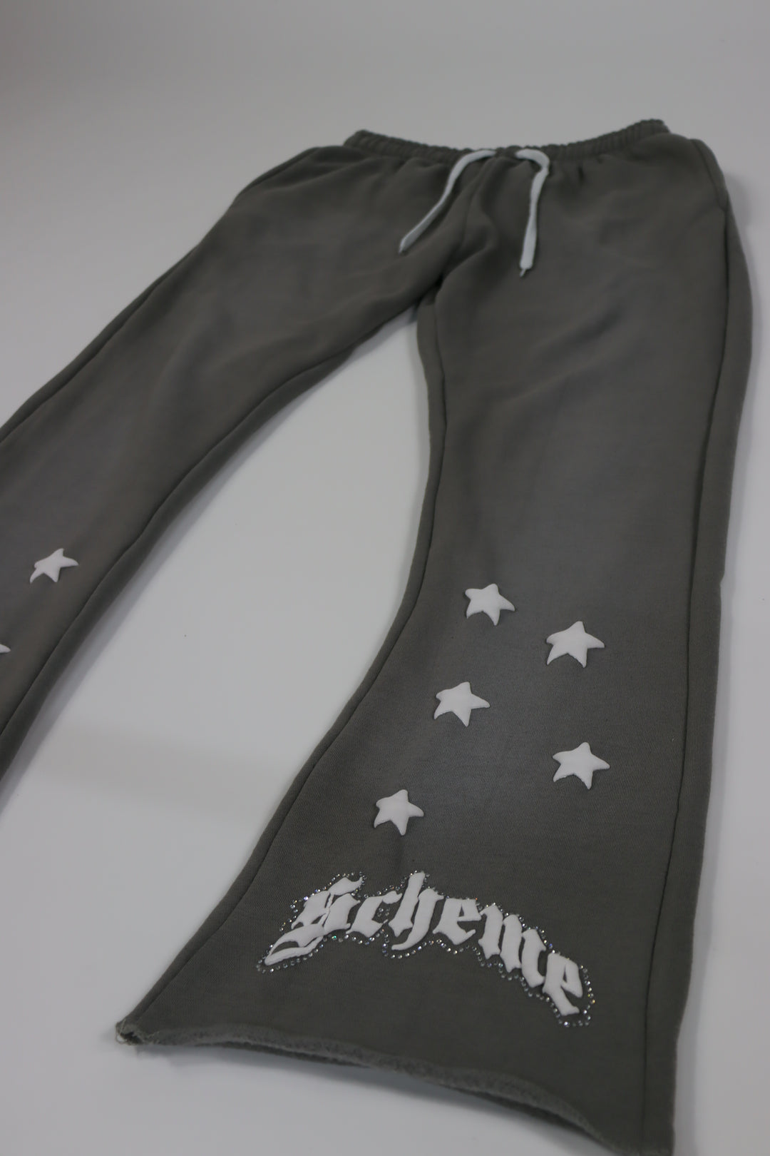 "Scheme" Rhinestone Star Puff - Charcoal Gray Flare Sweats - Scheme Wear