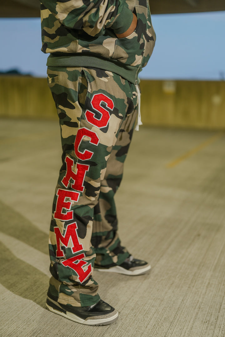 Varsity Patch Sweatpants - Green Camo
