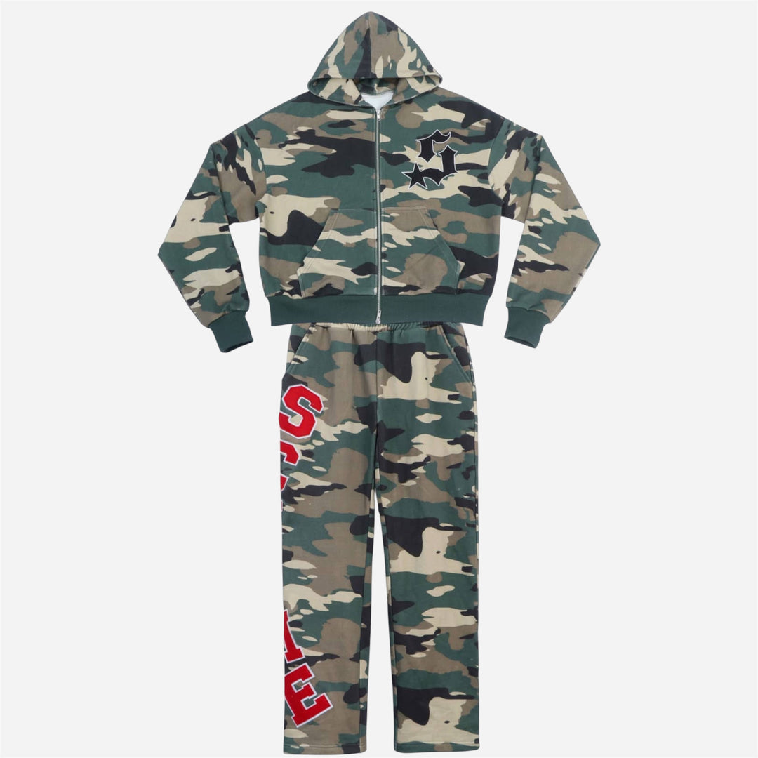 Varsity Patch Sweatsuit  - Green Camo