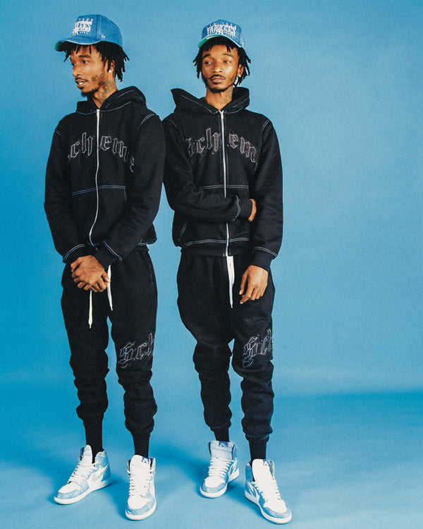 Distressed Zip Up Sweatsuit