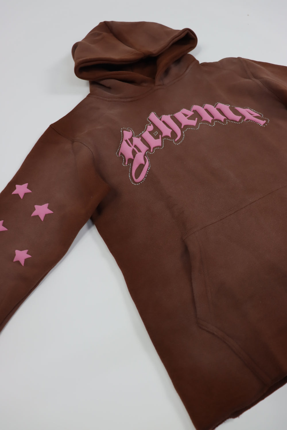 "Scheme" Rhinestone Star Puff - Washed Brown Hoodie - Scheme Wear