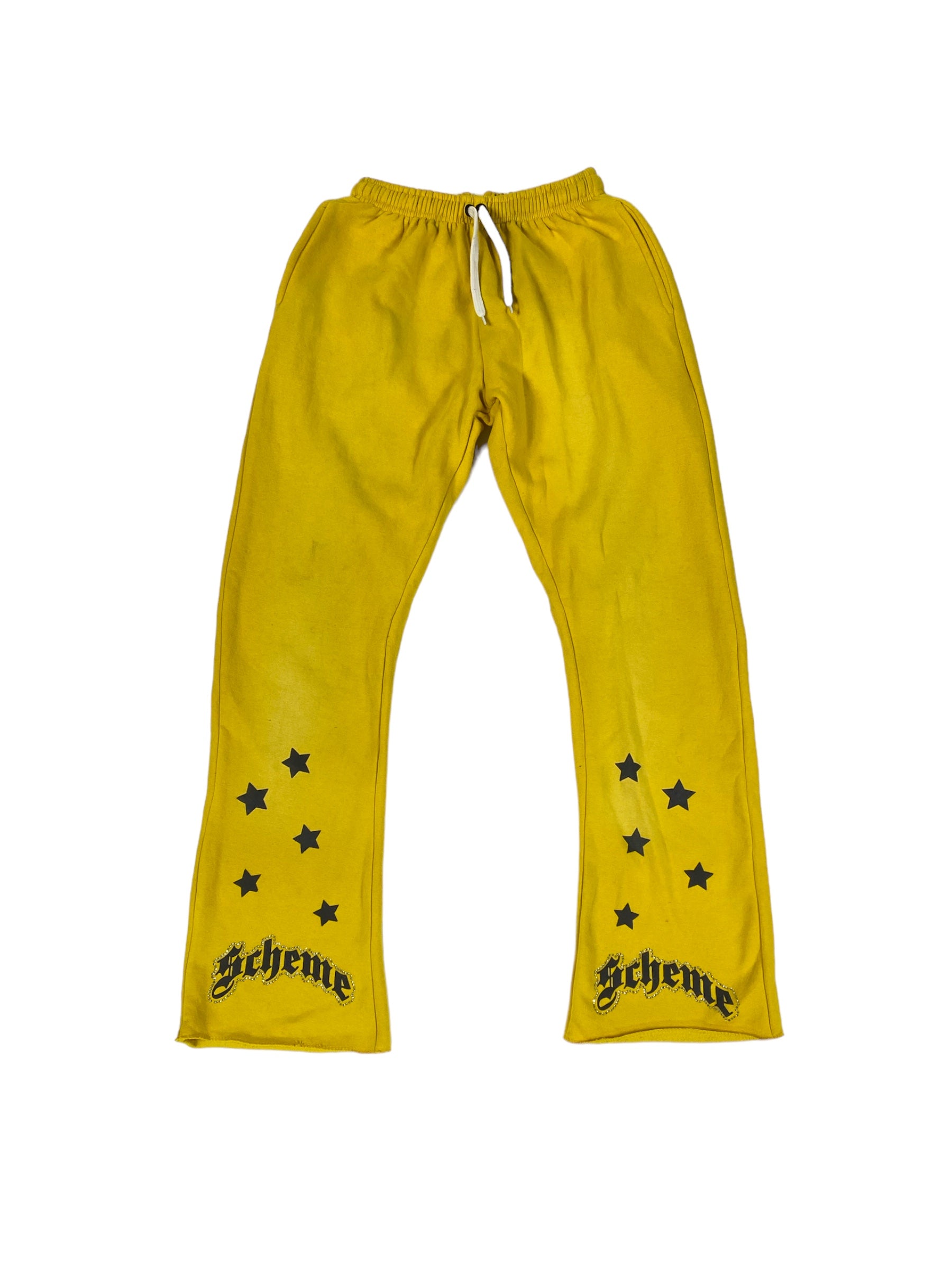 "Scheme" Rhinestone Star Puff - Washed Yellow Flare Sweats - Scheme Wear