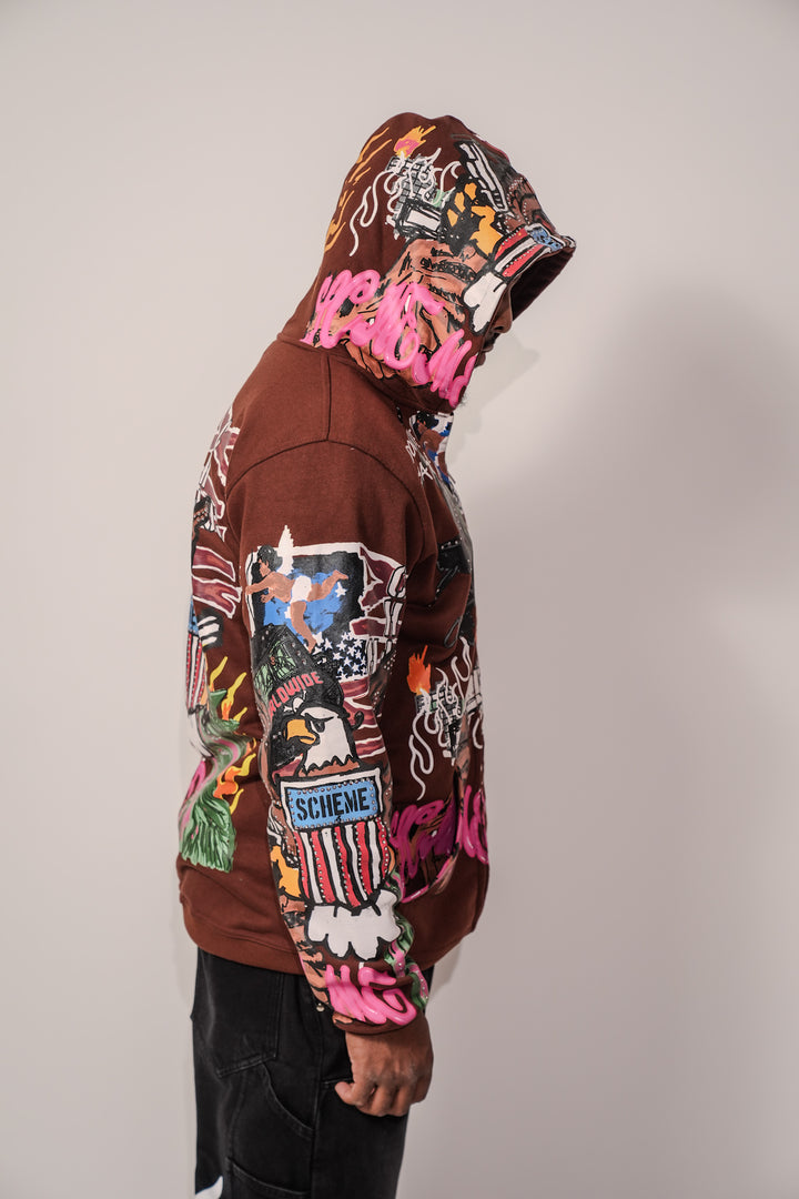 Rhinestone Liberty Hoodie - Brown