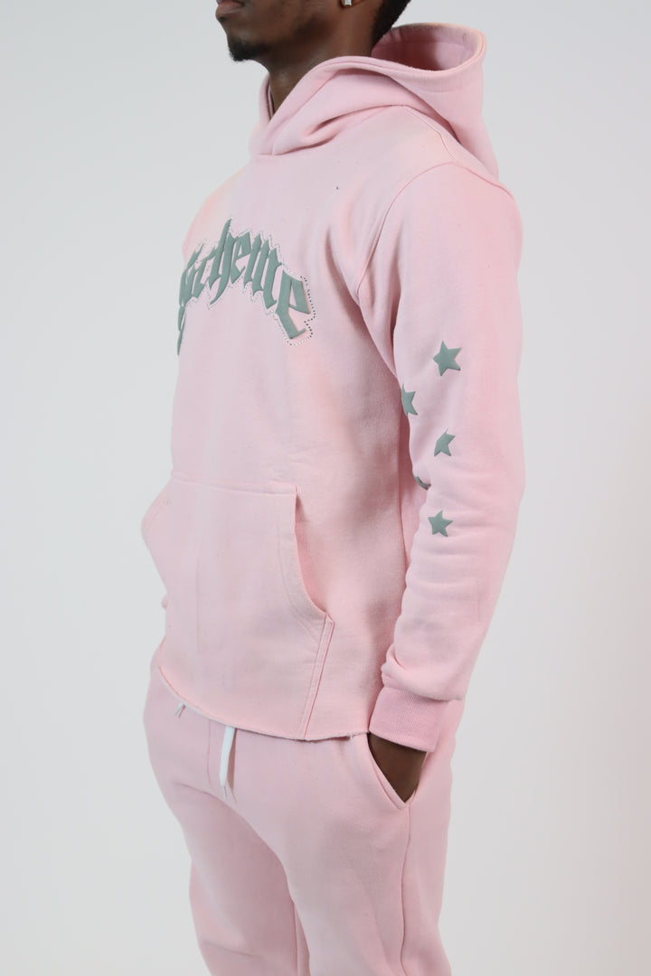 Rhinestone Star Puff Hoodie - Washed Pink