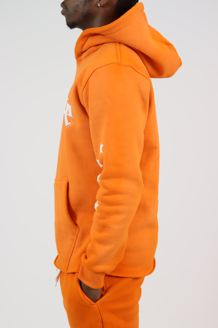 Rhinestone Star Puff Hoodie - Washed Orange