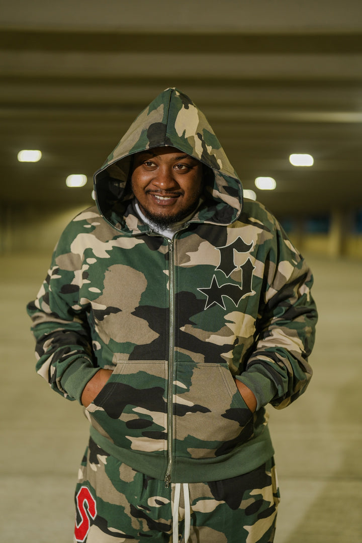 Varsity Patch Zip Up - Green Camo