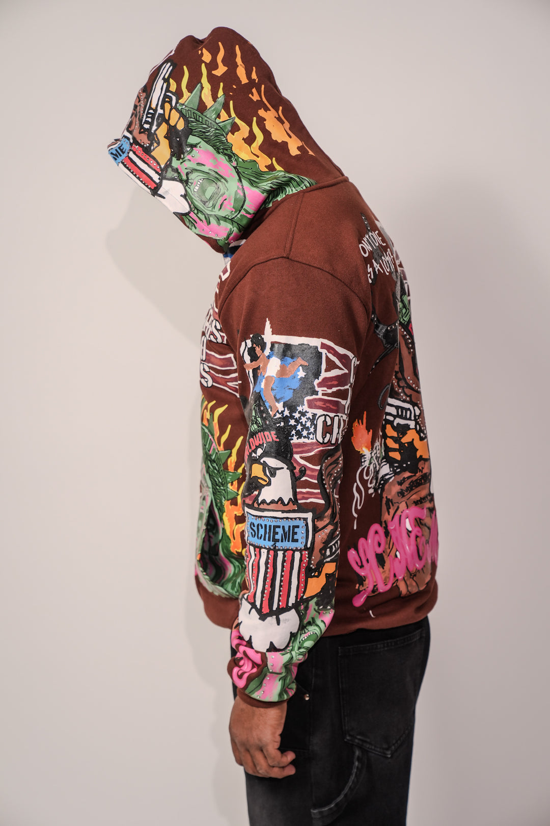 Rhinestone Liberty Hoodie - Brown