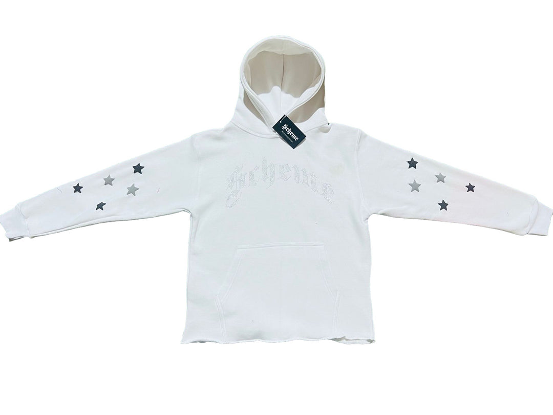 "Scheme" Rhinestone Star Puff Hoodie - White - Scheme Wear