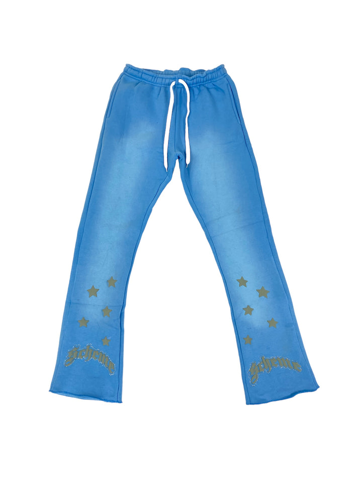 "Scheme" Rhinestone Star Puff - Carolina Blue Flare Sweats - Scheme Wear