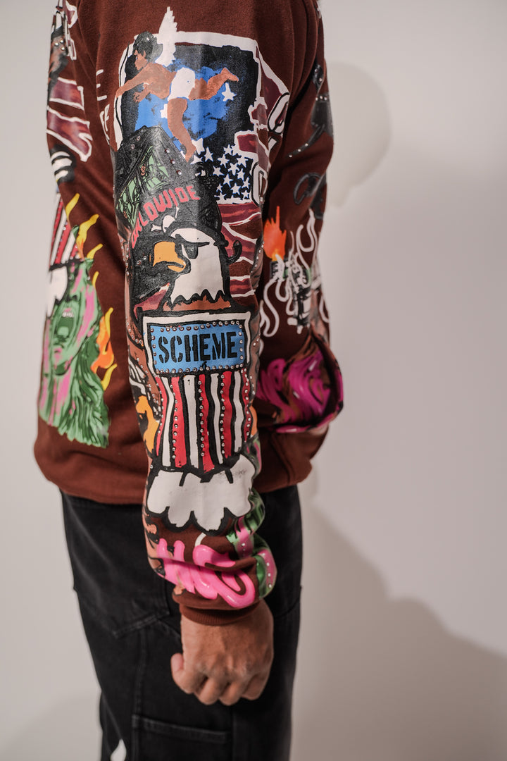 Rhinestone Liberty Hoodie - Brown