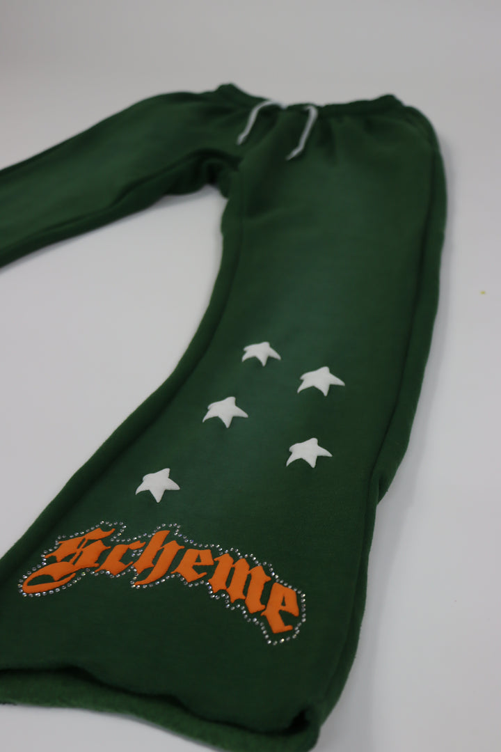 "Scheme" Rhinestone Star Puff - Washed Green Flare Sweats - Scheme Wear