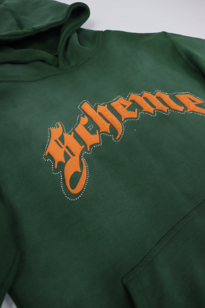 "Scheme" Rhinestone Star Puff - Washed Green Hoodie - Scheme Wear